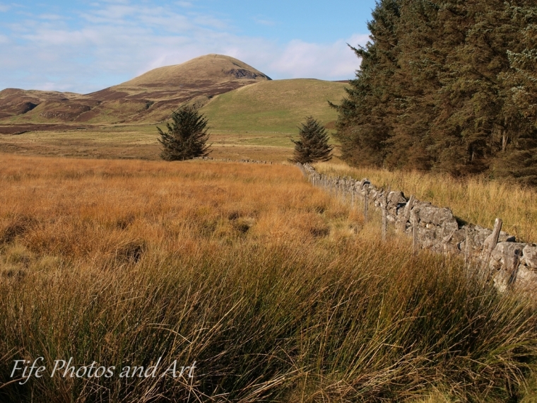 Stone Wall and West Lomond Hill in distance. View just beyond Harperleas Reservoir